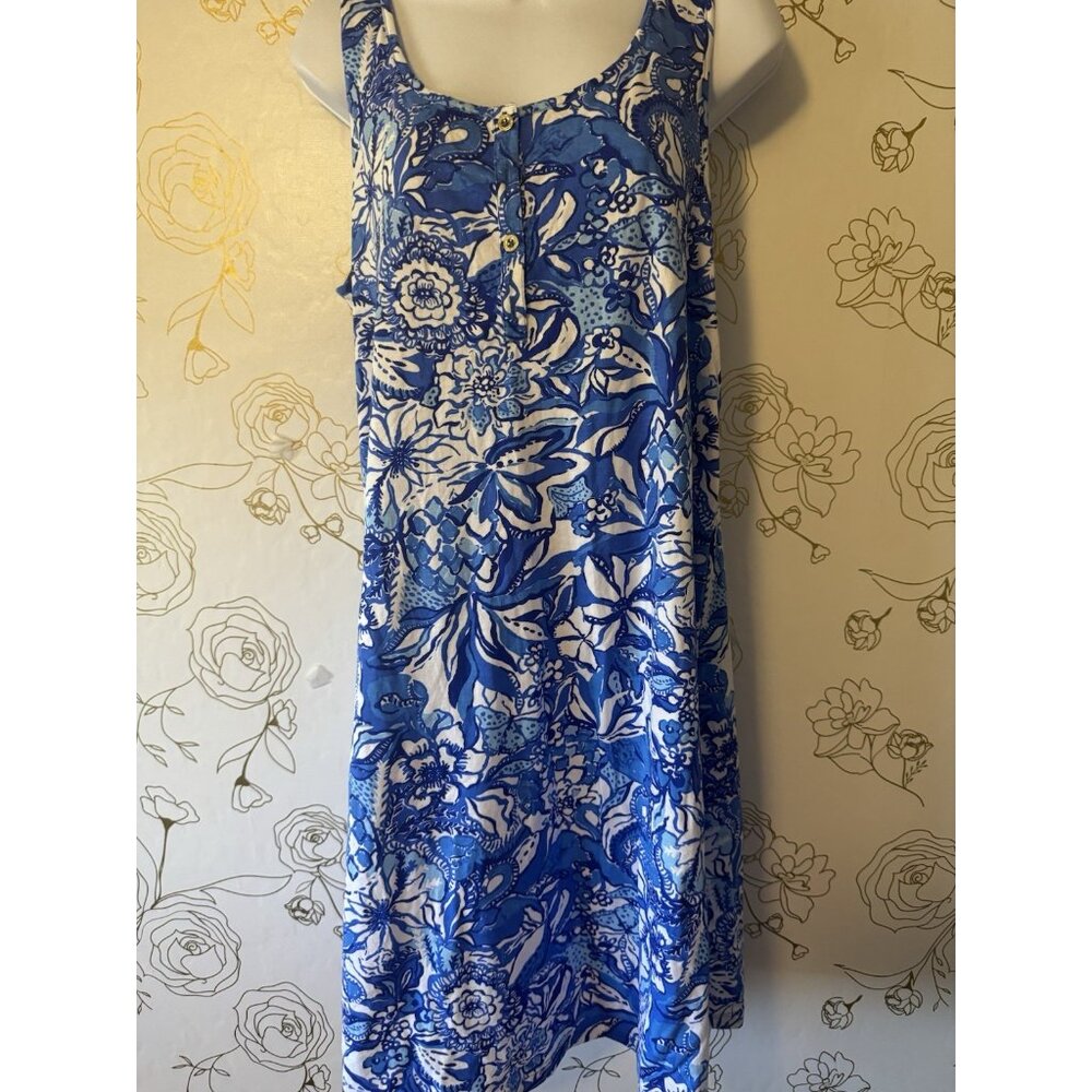 New Lilly Pulitzer Lela Henley Tank Dress Size Large Flocking Fabulous Blue - Picture 5 of 7